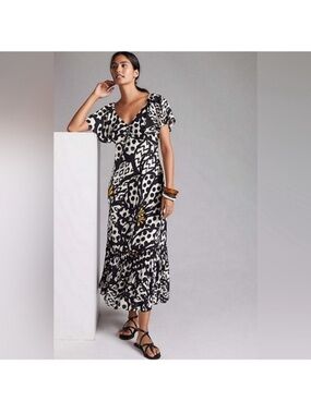 FARM Rio Black & White Printed Maxi Dress with Yellow Floral Details